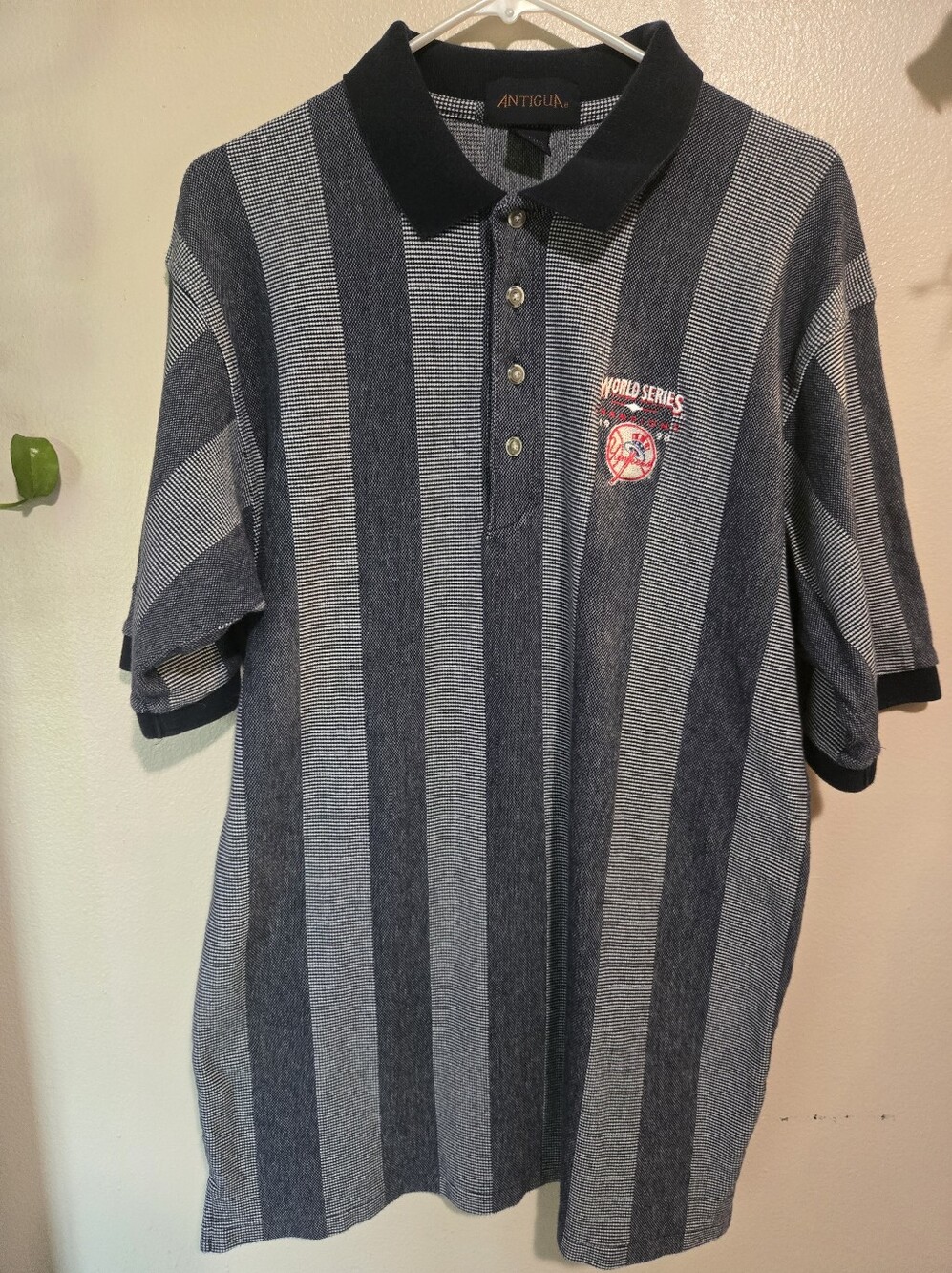 Vintage Antigua 1998 World Series Champions Yankees Lg Navy Striped Polo Shirt